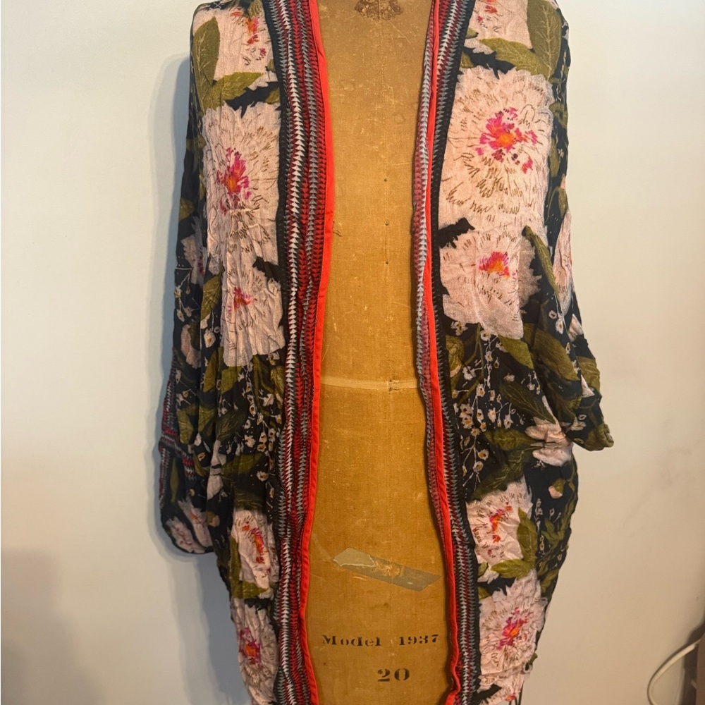 Anthropologie Floral Open-Front Sweater